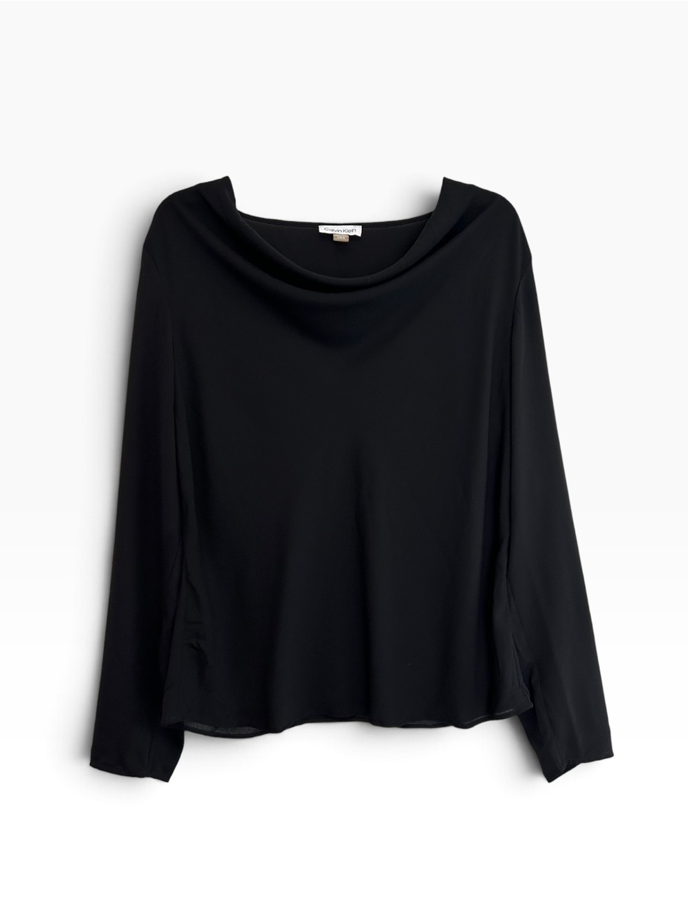 Calvin Klein Elevated Black Cowl Boat Neck Long-Sleeve Chiffon Blouse